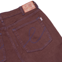Afbeelding in Gallery-weergave laden, HODDLE - &quot;16 OUNCE&quot; DENIM PANTS (BROWN/BLUE STITCHING)
