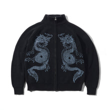 Afbeelding in Gallery-weergave laden, BUTTER GOODS - &quot;DRAGON&quot; ZIP-THRU KNIT SWEATER (BLACK)
