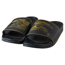 Afbeelding in Gallery-weergave laden, ANTI HERO - &quot;BASIC EAGLE&quot; SLIDE SANDALS (BLACK/GOLD)
