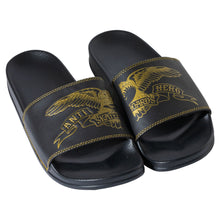 Afbeelding in Gallery-weergave laden, ANTI HERO - &quot;BASIC EAGLE&quot; SLIDES (BLACK/GOLD)
